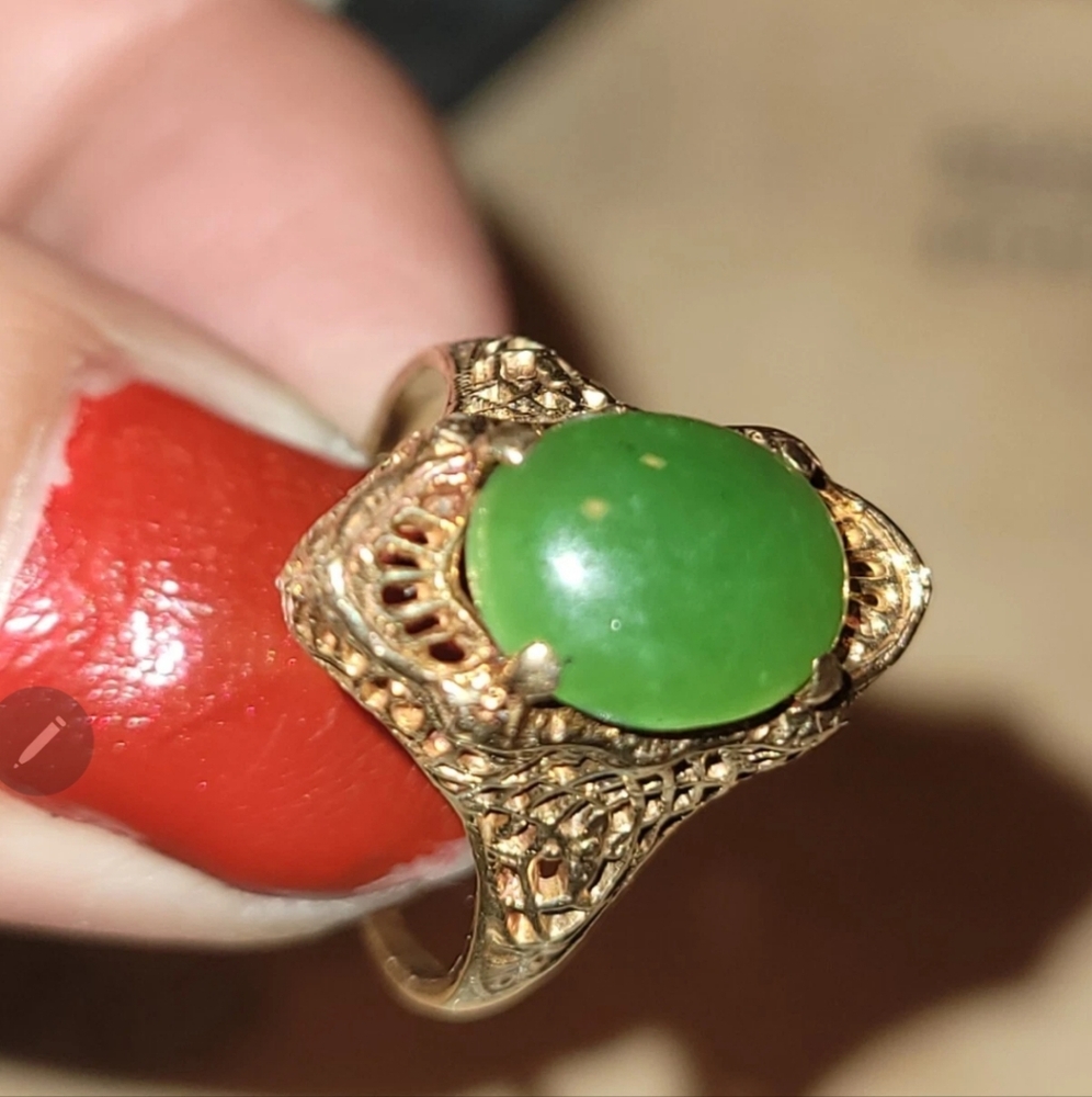 Antique Vintage 10k Jade Gold Ring